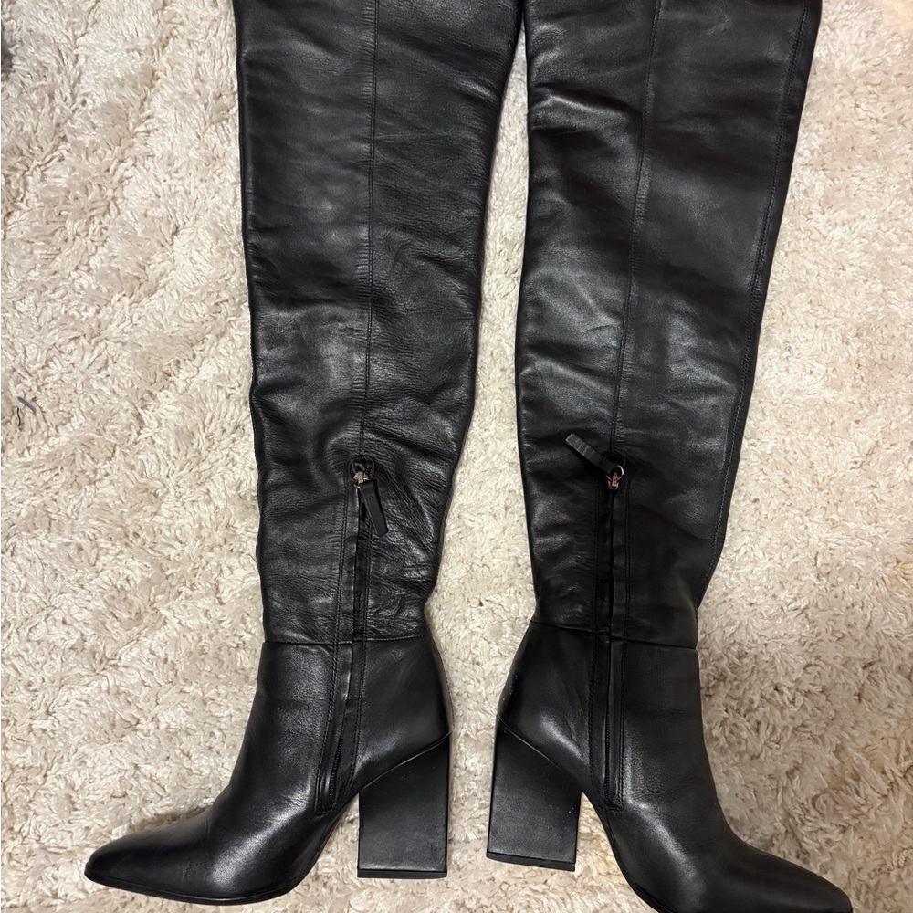 Zara Black Over-the-Knee Wedge Boots size 38 - Picture 3 of 9